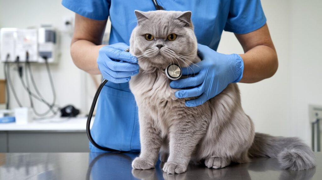 Where to Buy a British Shorthair Cat in the UK: Breeders, Rescues, and Tips 3 British Shorthair cat at the vet for health screening, emphasizing health considerations before adopting or buying.