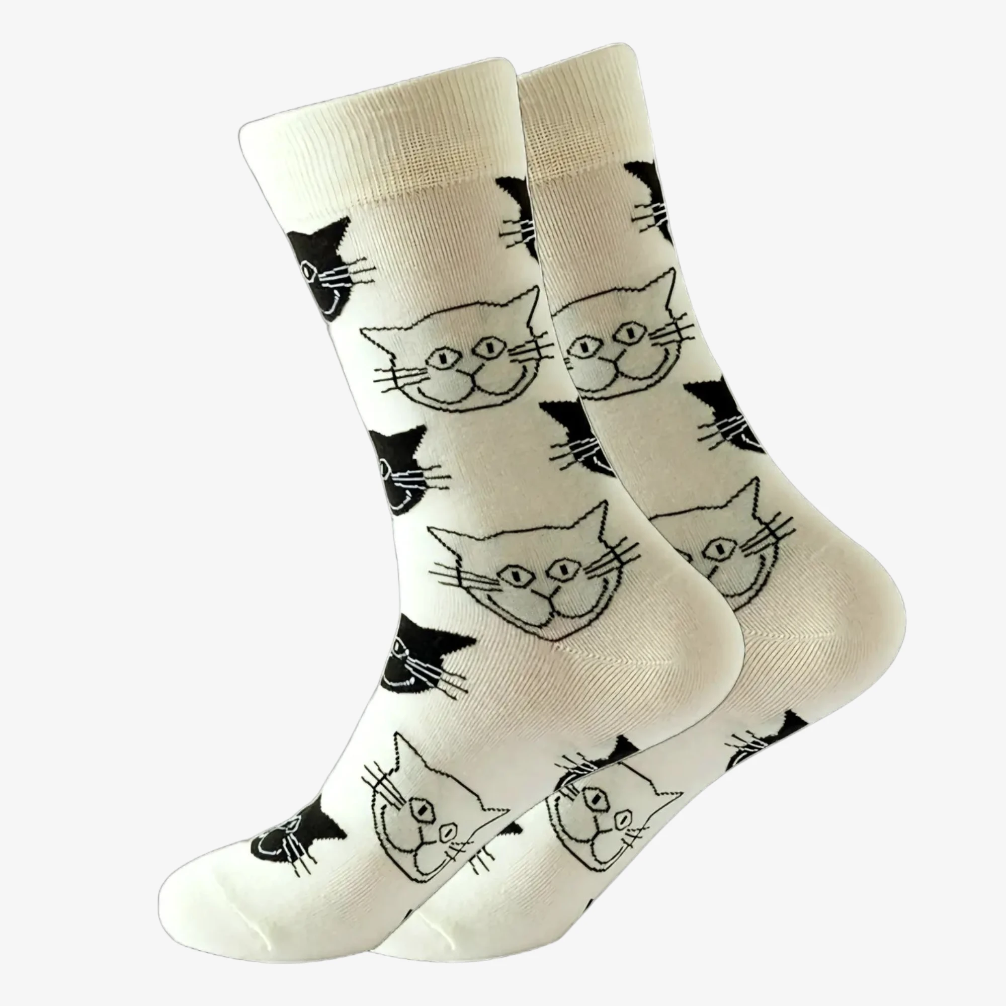 Monochrome Cat Face Crew Socks