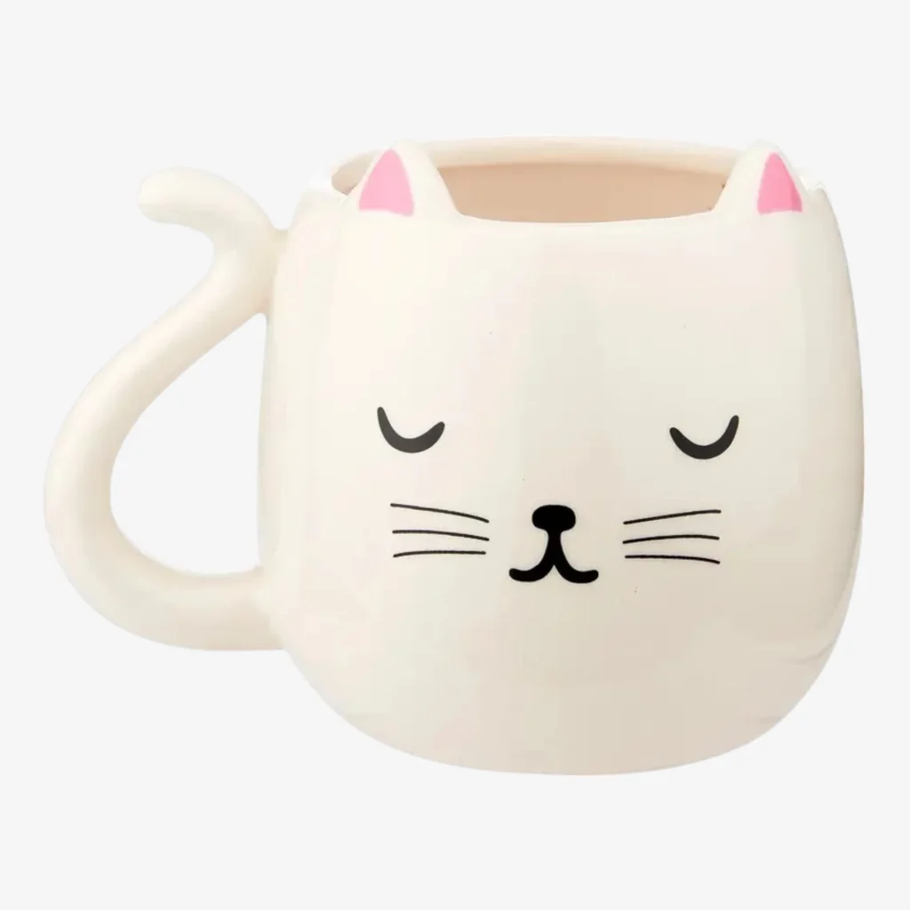 Sleepy Cat Mug – Cute 380ml Ceramic Cup with Tail Handle