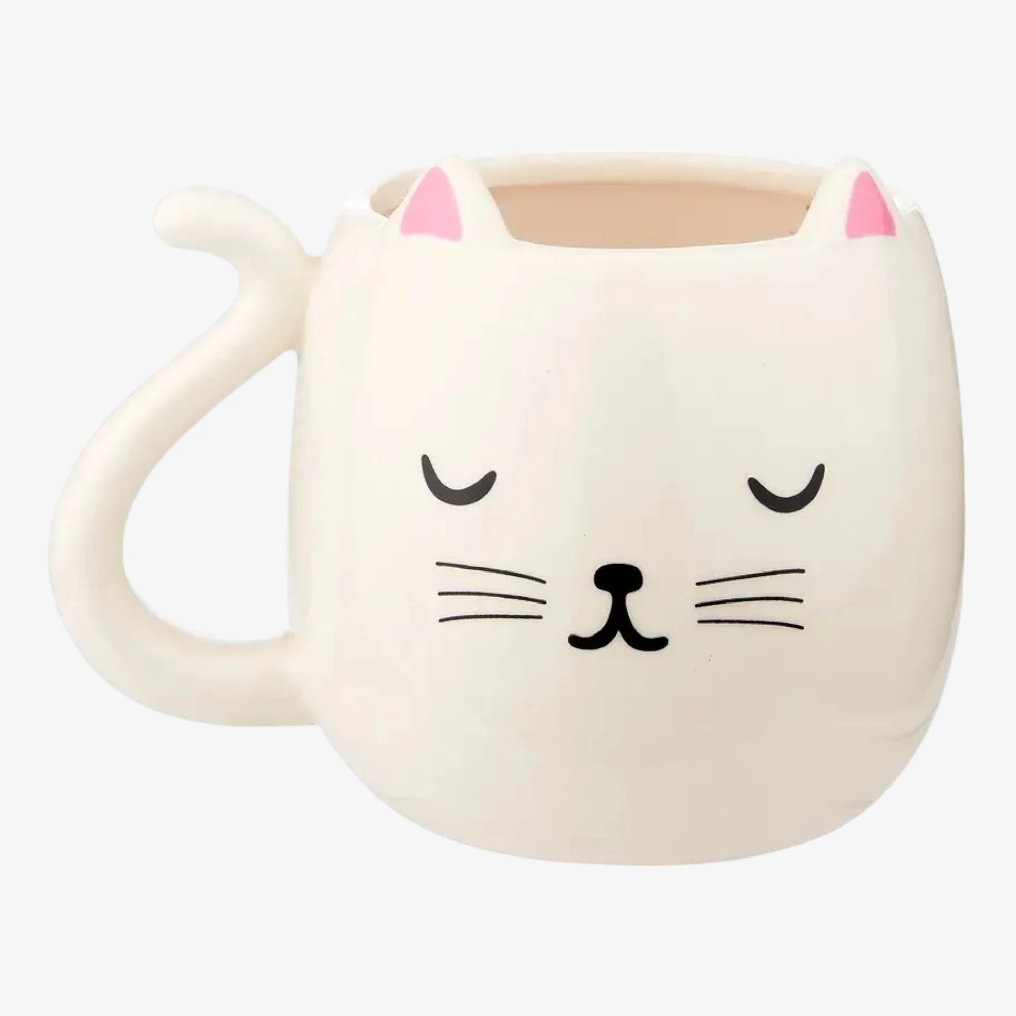 Sleepy Cat Mug – Cute 380ml Ceramic Cup with Tail Handle