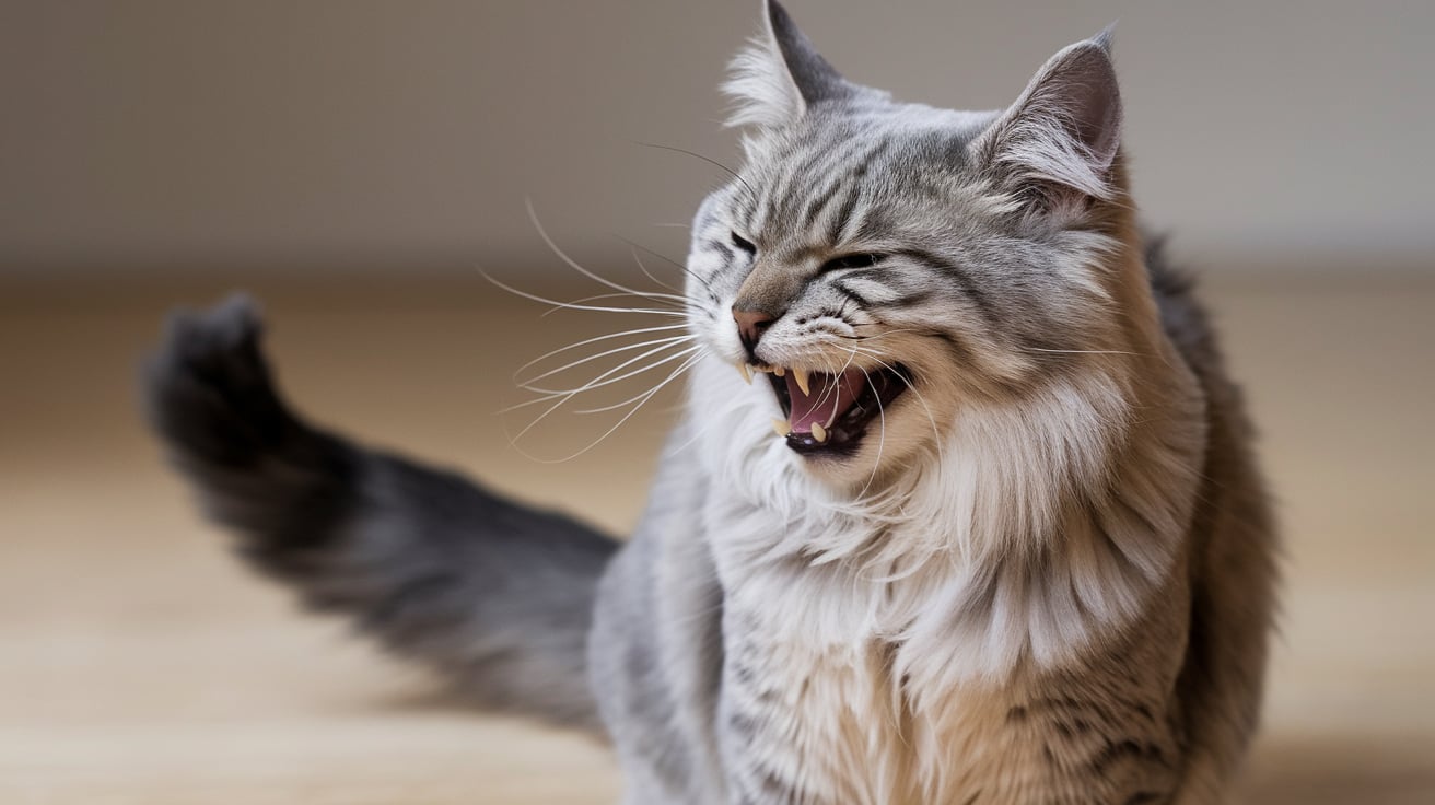 Cat Growling in Defensive Stance