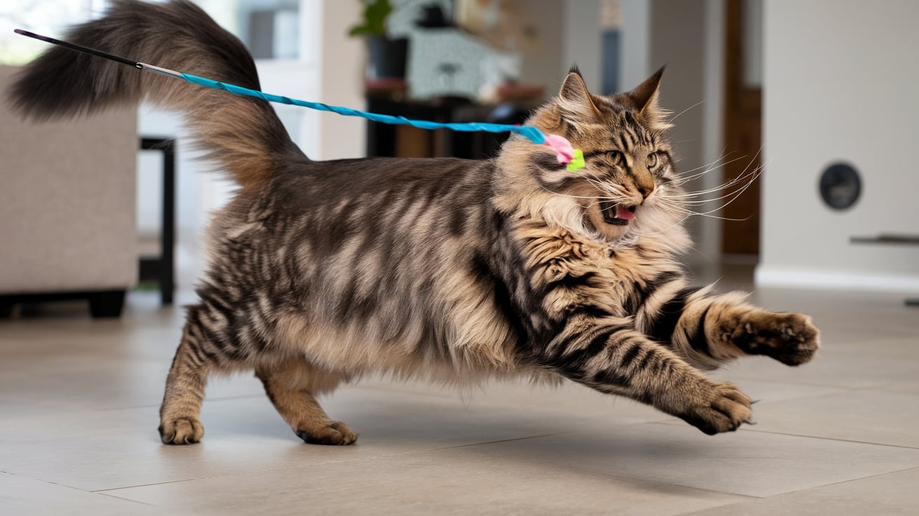 maine coon cat exercising 