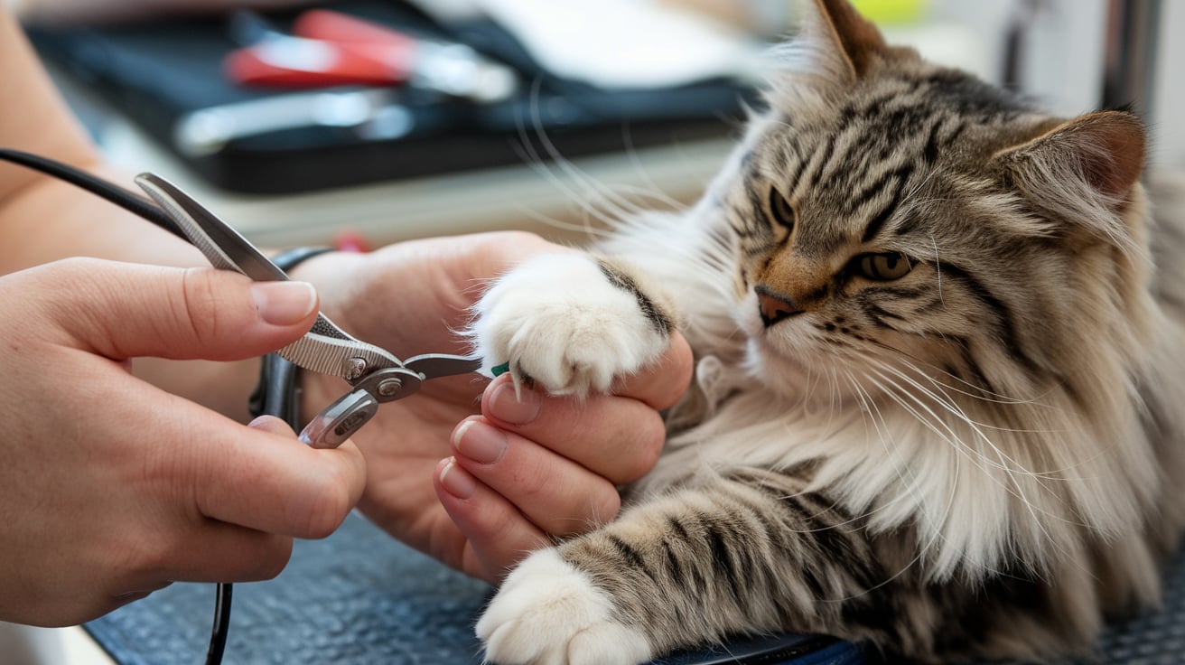 maine coon having nails trimmed