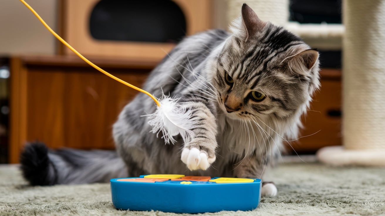cat playing with interactive toy