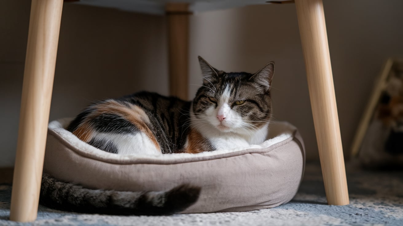 cat hiding in a safe space