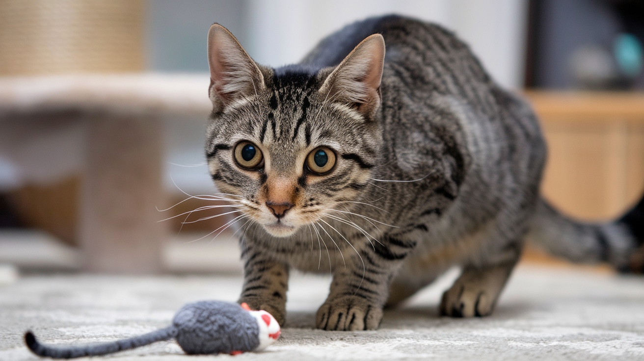 tabby cat playing dilated pupils