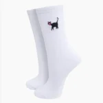 Soft cotton socks with a charming black cat embroidery