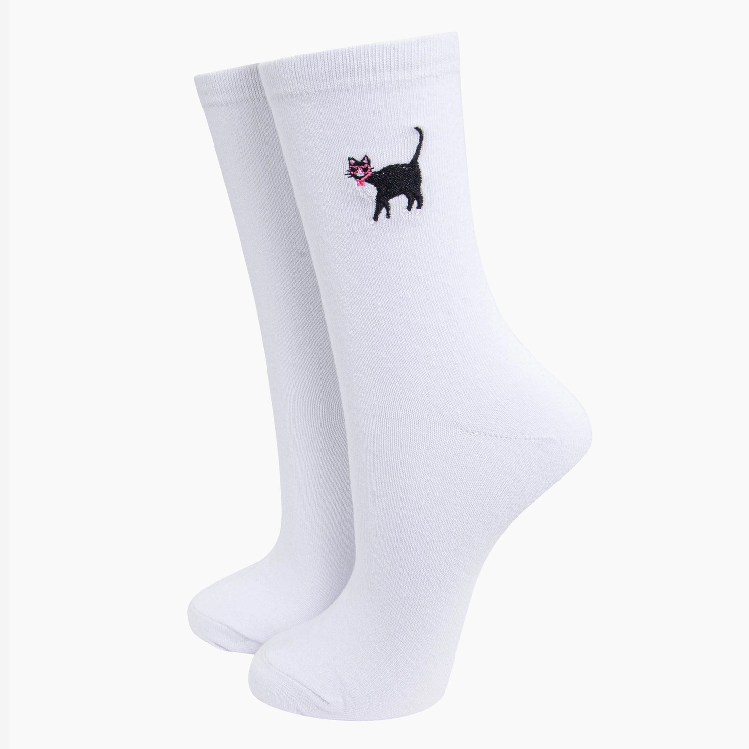 Soft cotton socks with a charming black cat embroidery