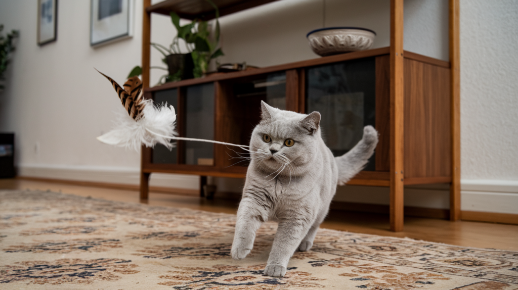 Do British Shorthairs Have Health Issues? A Complete Guide 5 A British Shorthair cat playing with a feather toy