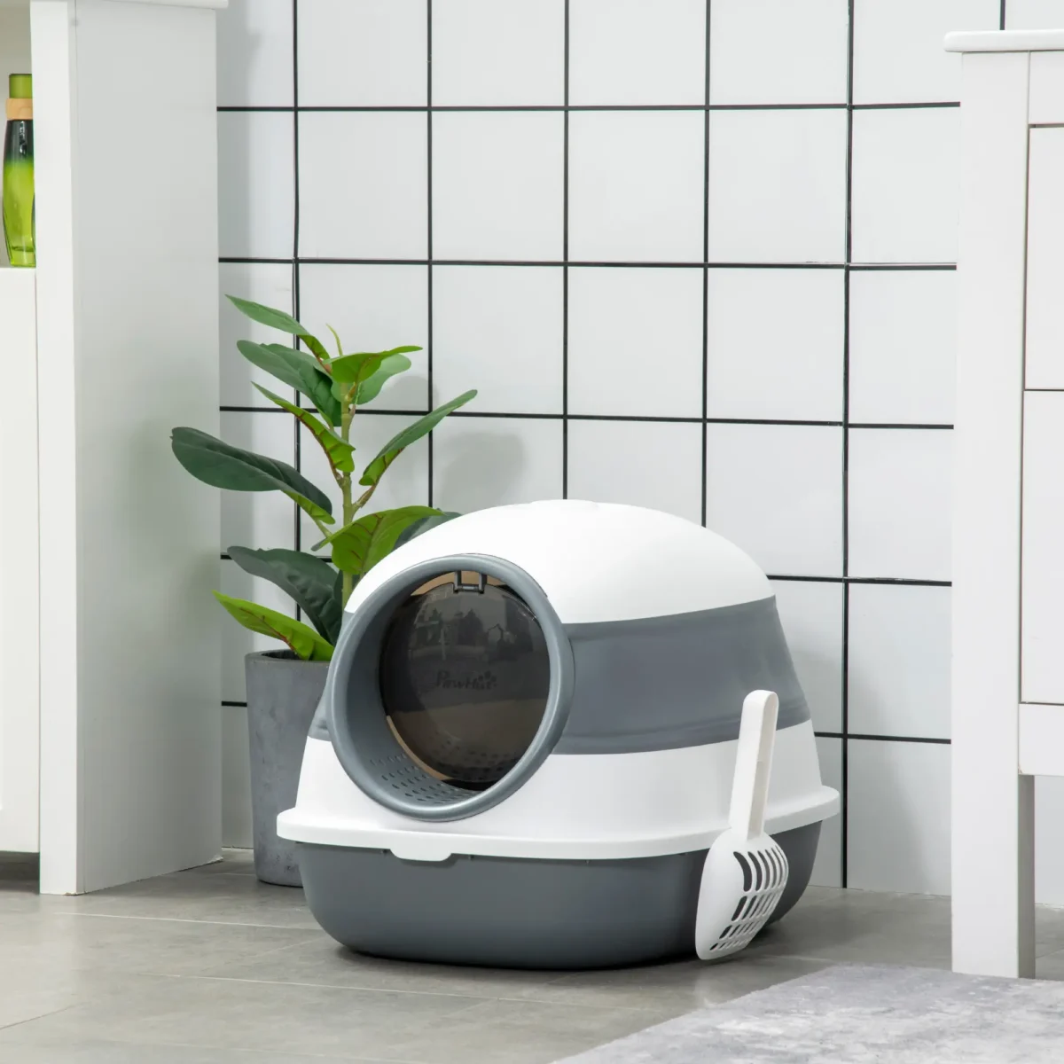 Foldable Covered Cat Litter Box in bathroom