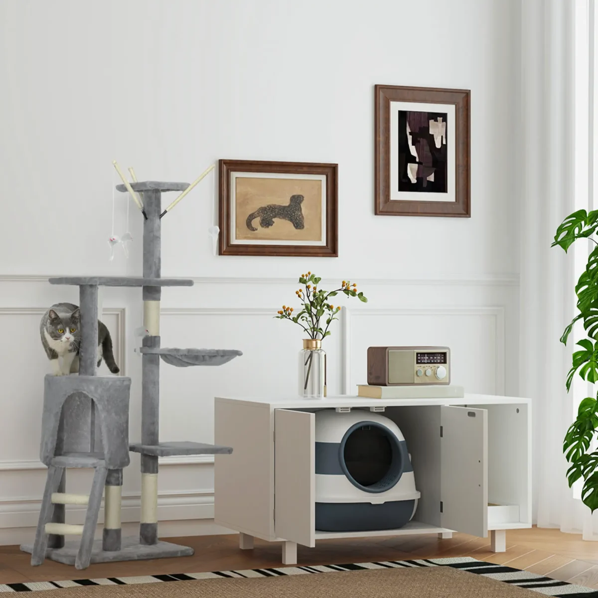 Foldable Covered Cat Litter Box in enclosure