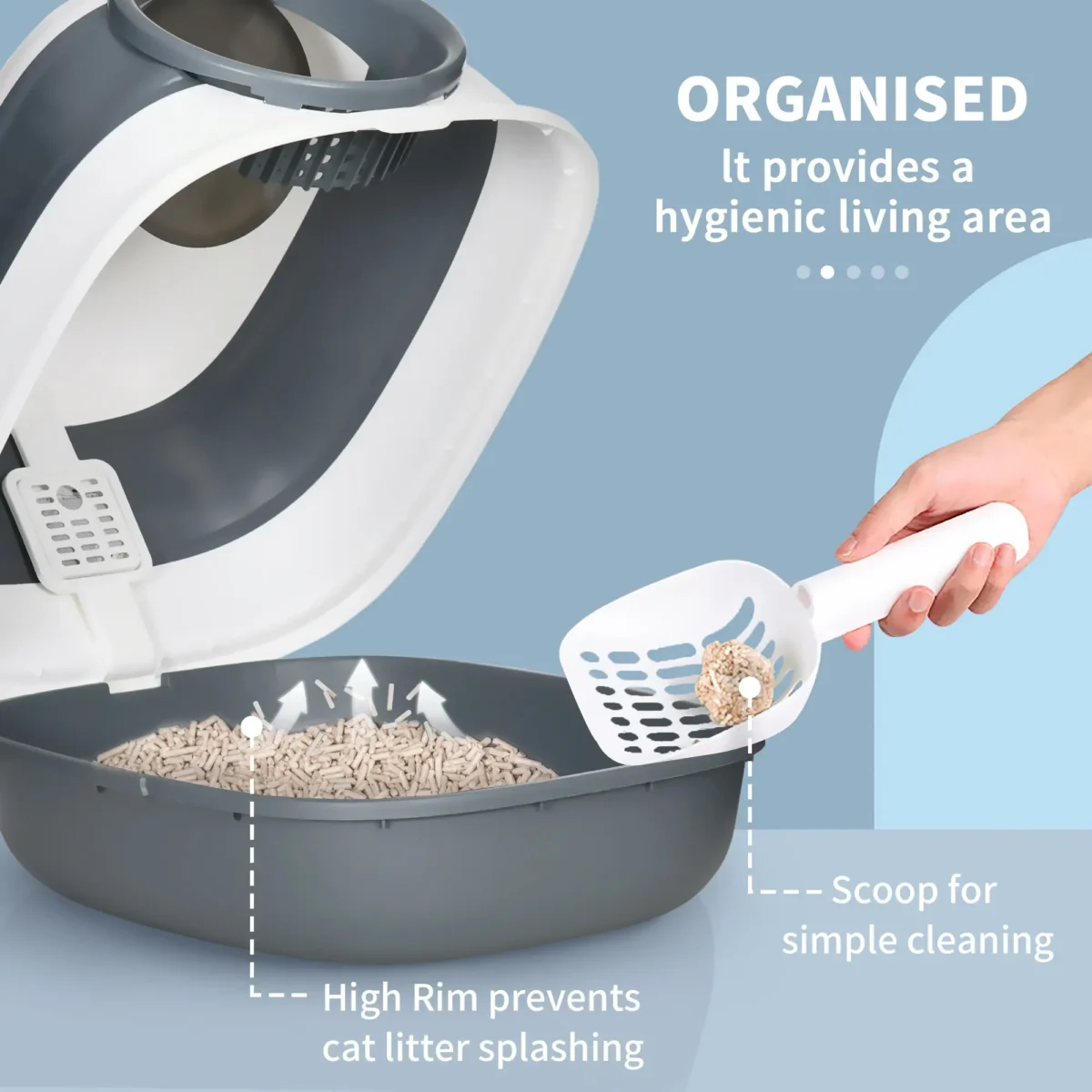 Foldable Covered Cat Litter Box organised